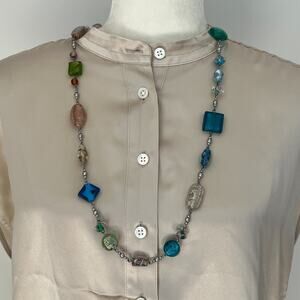 Premier Design Murano Style Glass Beads 30" Necklace Foil Lampwork
